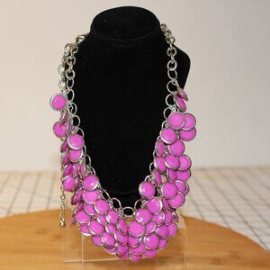 Multi-layered Stmt Bib Necklace Bright Pinkish/Purple Circular Resin Discs